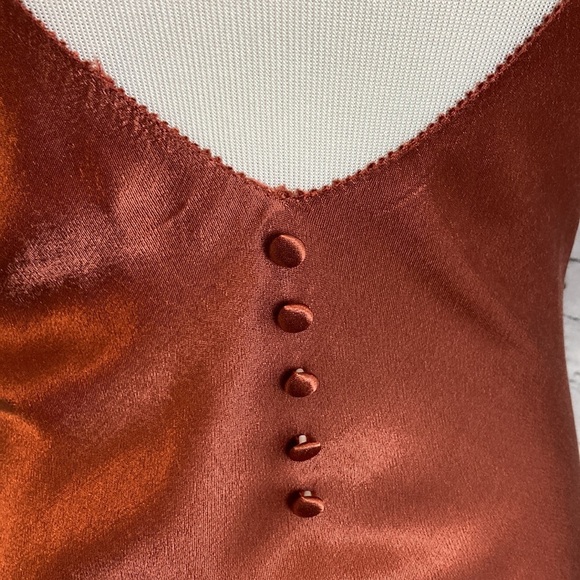 If By The Sea NWT Anthropologie Maxi Dress Button Back Train Detail Copper Sz S - Picture 2 of 16